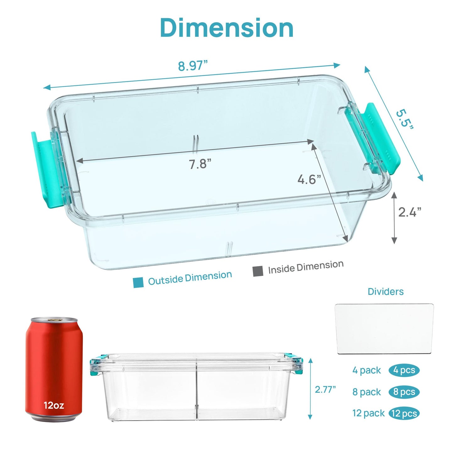Vtopmart 1.5Qt Stackable Clear Pencil Box with Removable Divider, 4 Pack