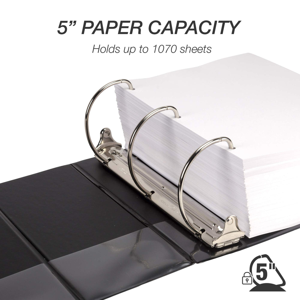 Samsill Durable 5 Inch 3 Ring Binder, D Ring Binder, Customizable Clear View, Black, 2-Pack, Holds