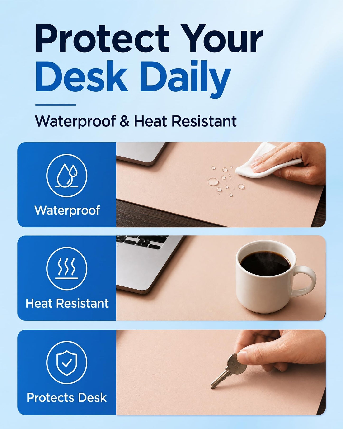 Aothia Double-Sided Desk Pad – 35.4" x 15.7" Leather Desk Mat with Eco Cork Protector, Large Mouse