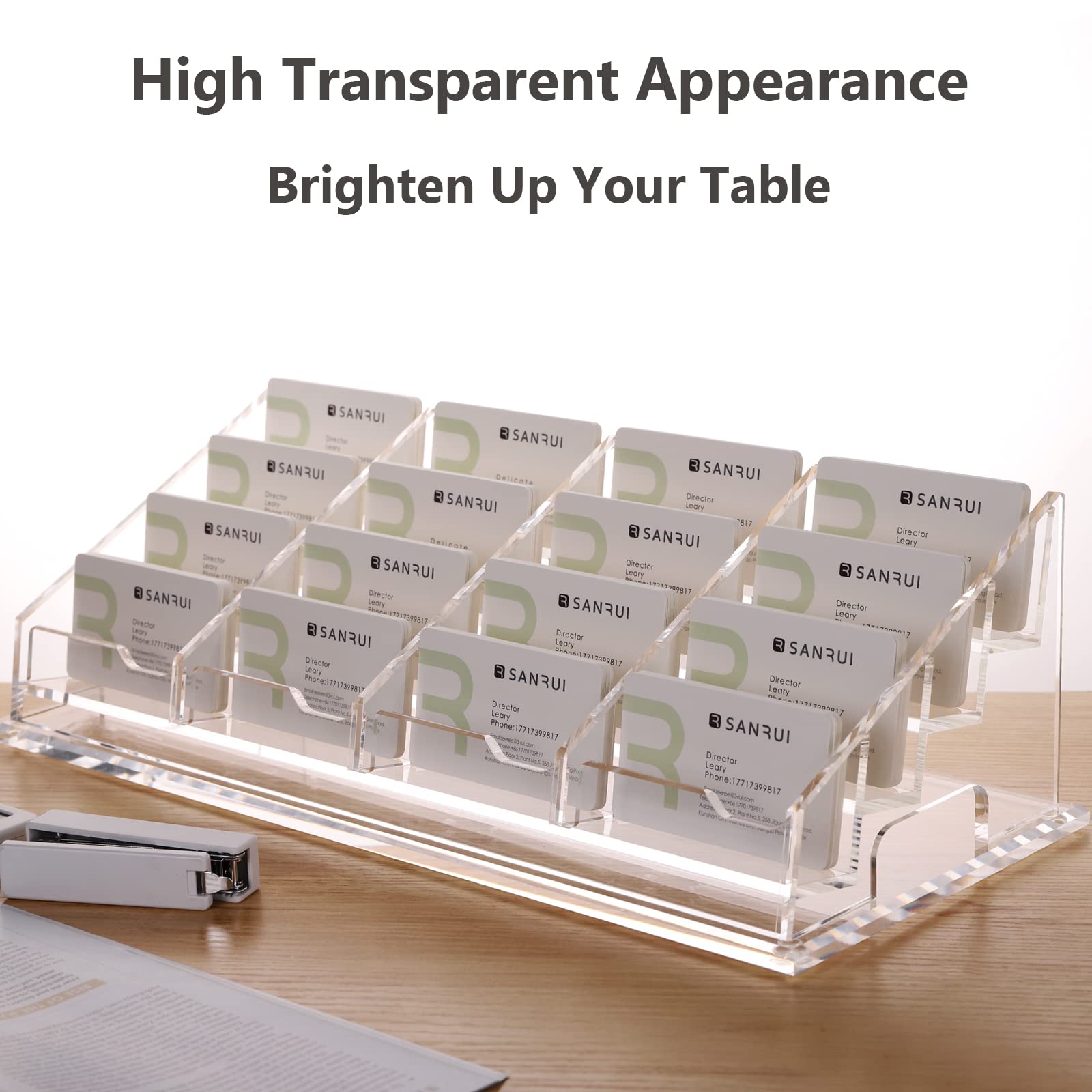 YUXUN Acrylic Business Card Holder for Desk-4 Tiers 16 Slots, Business Card Holder Case, Clear