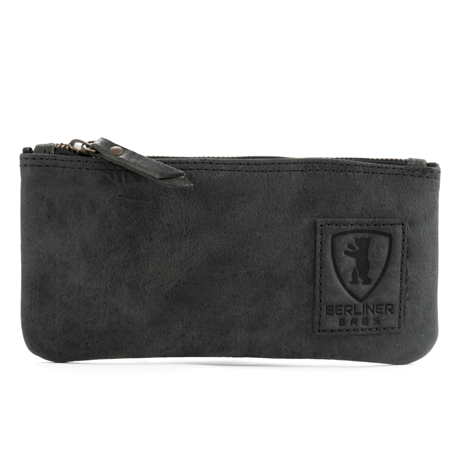 BERLINER BAGS Genuine Leather Pencil Case, Vintage Pen Pouch - Dark Grey