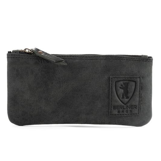 BERLINER BAGS Genuine Leather Pencil Case, Vintage Pen Pouch - Dark Grey