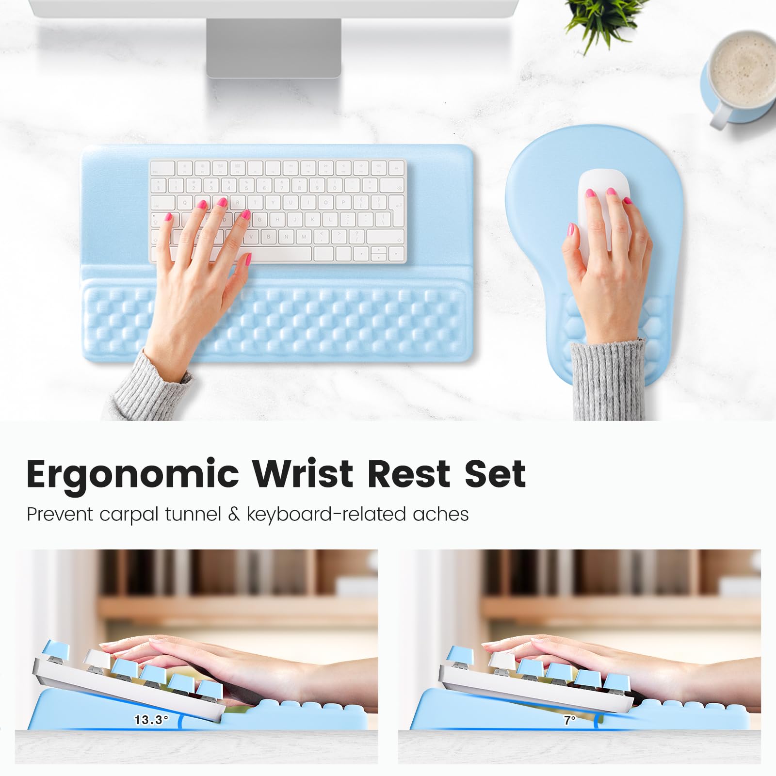 Ospelelf Keyboard Wrist Rest and Mouse Pad Set, Ergonomic Memory Foam Wrist Support, Aesthetic Desk