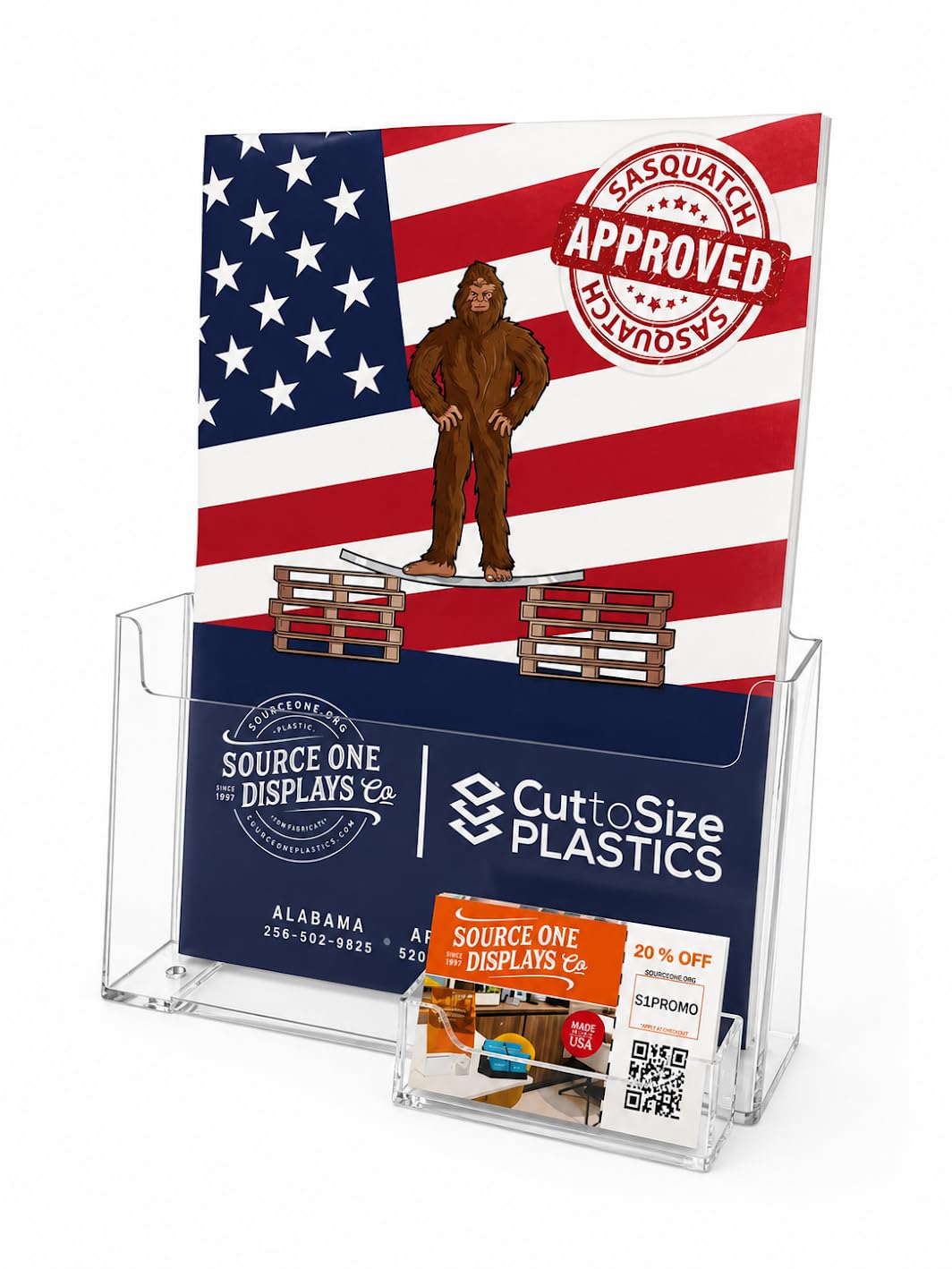 SOURCE ONE Premium Clear Acrylic Brochure Holder for 9" Booklet with Business Card Container