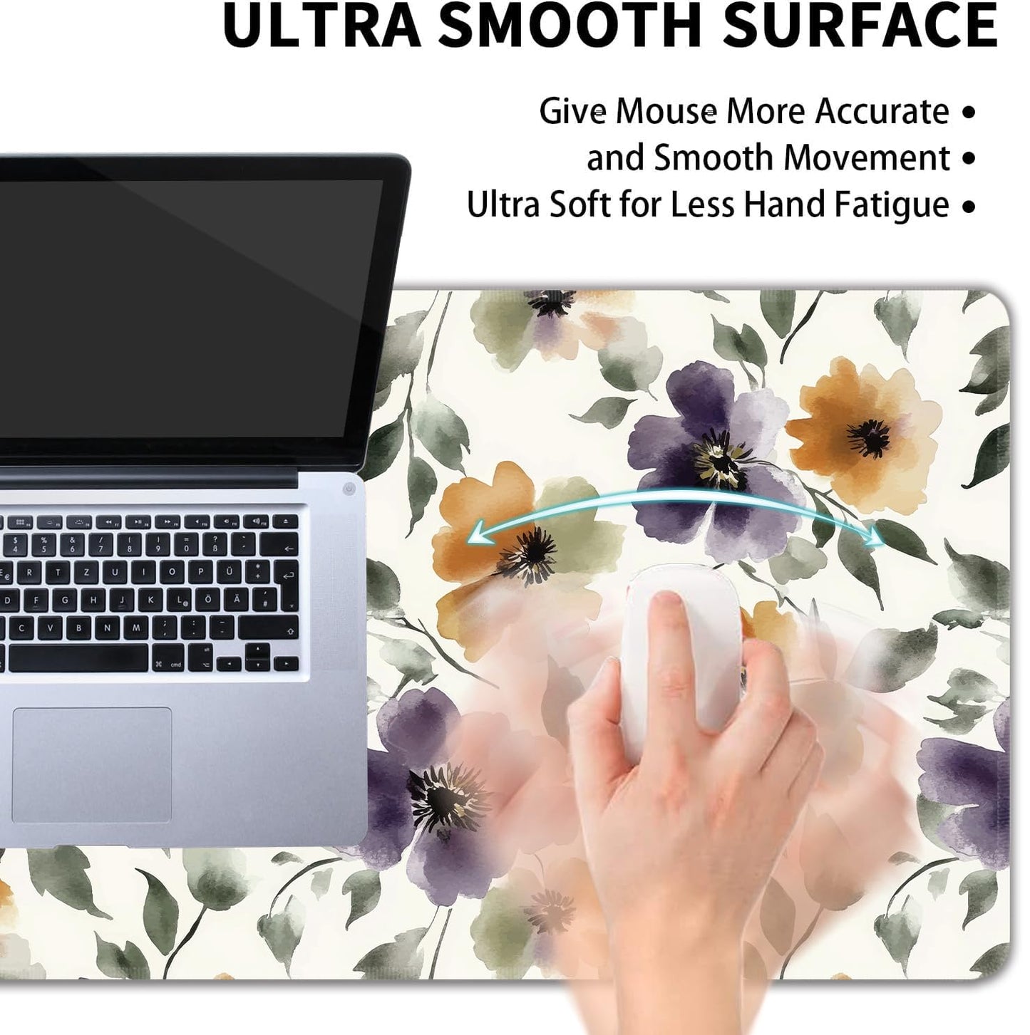 Watercolor Floral Large Mouse Pad,Gaming Keyboard Desk Pad,Extended Mouse Mat Non-Slip Rubber Base