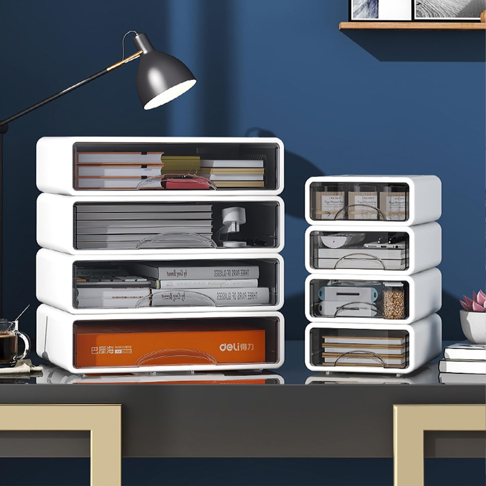 Desk Organizer with Drawers, Stackable Storage Drawers with Compartments Desktop Organization for