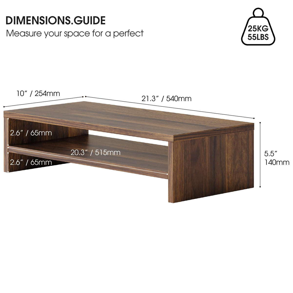 FITUEYES Wooden Monitor Stand Riser, 2-Tier Desk Storage Shelf, Brown