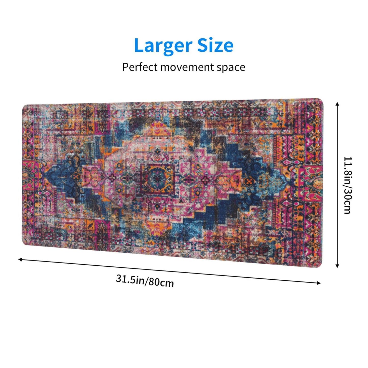 Pink Boho Style Vintage Large Gaming Mouse Pad, Extended Big Keyboard Mouse Mat, Long Computer
