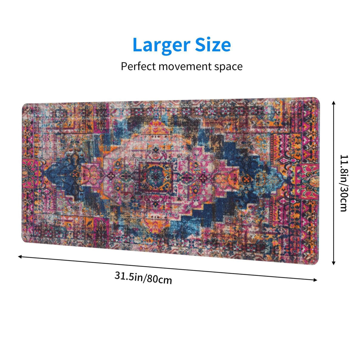 Pink Boho Style Vintage Large Gaming Mouse Pad, Extended Big Keyboard Mouse Mat, Long Computer