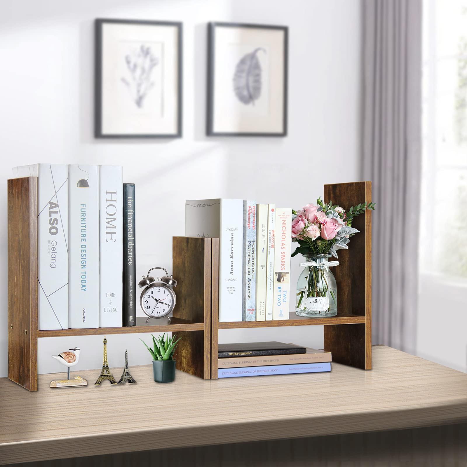 J.M.Deco Desktop Organizers and Storage for Office, Adjustable Desktop Organizer Shelf Double H