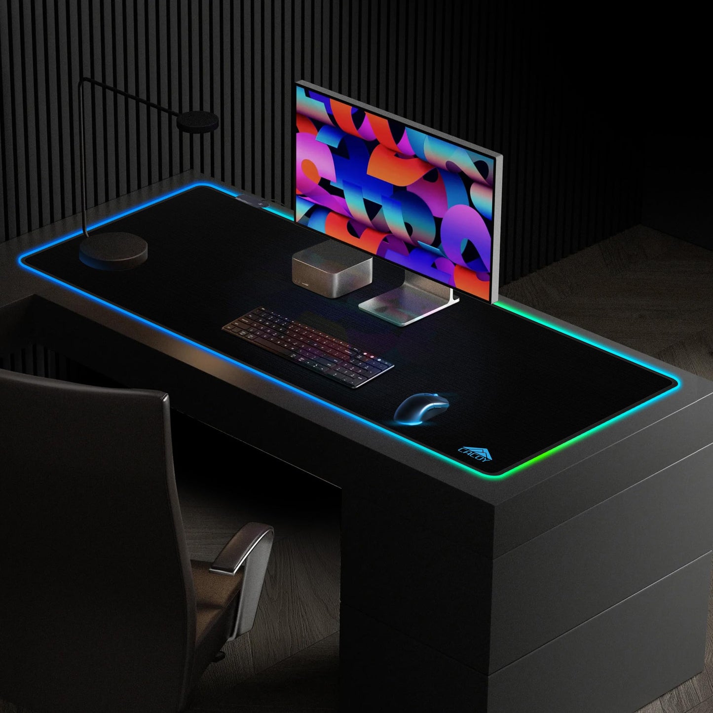 Cacoy 48"x20" RGB XXL Large Gaming Mouse Pad, LED Lighting Mouse Mat, Black