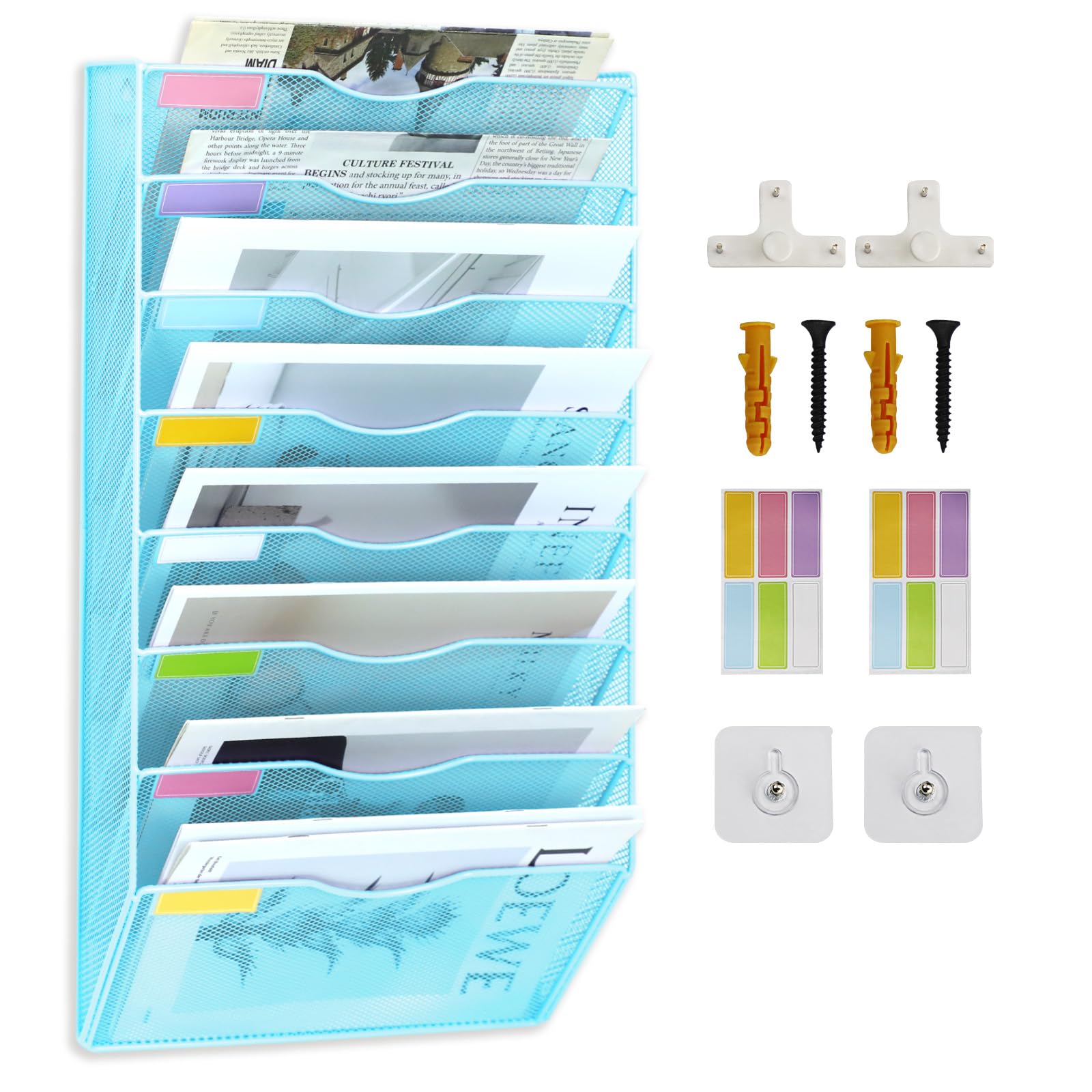 ideallife 8 Pockets Mesh Wall File Holder Organizer Office Hanging File Folder Magazine Rack