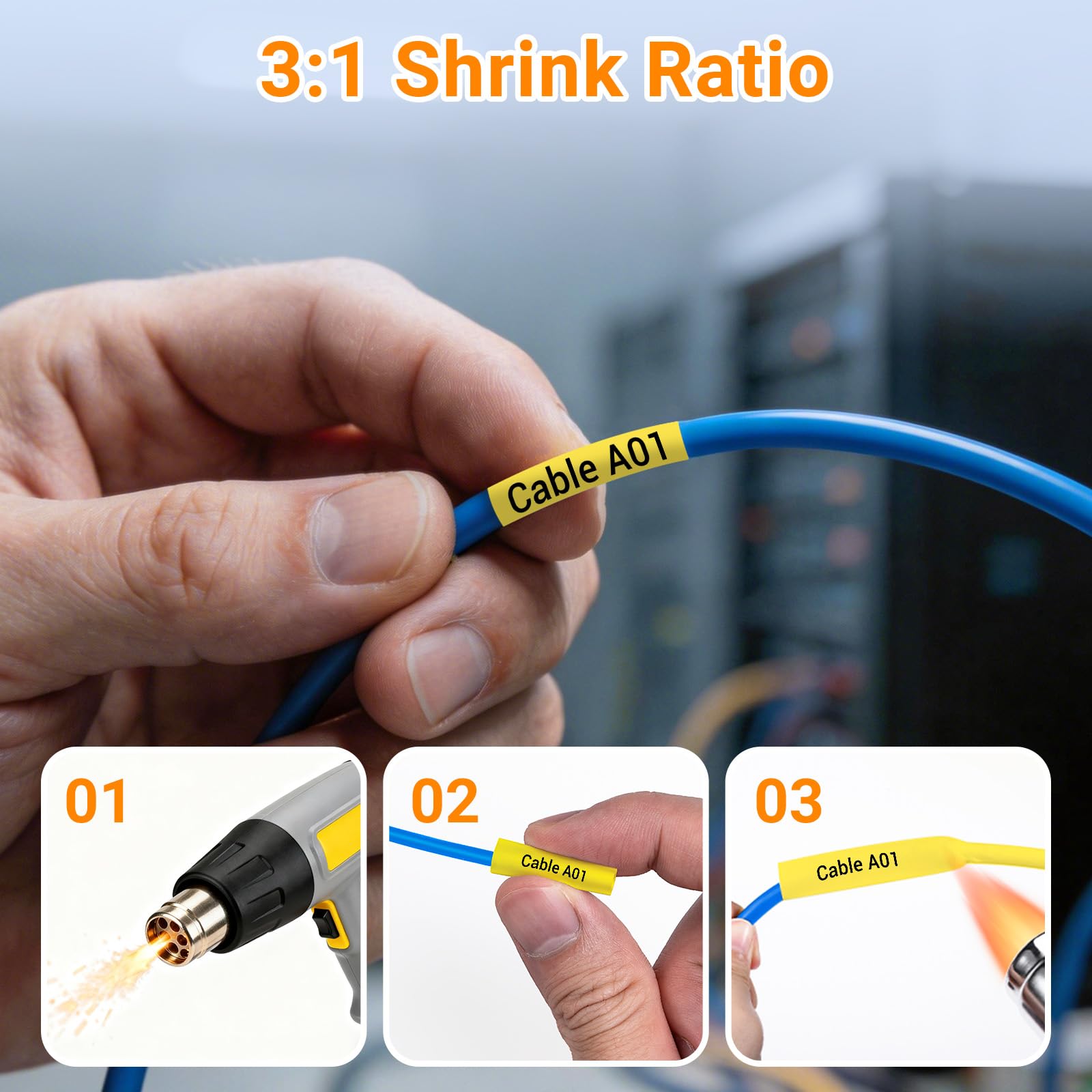 Rhino 4200 Heat Shrink Tube 1/4" Replace for DYMO 18052 Heat Shrink Labels