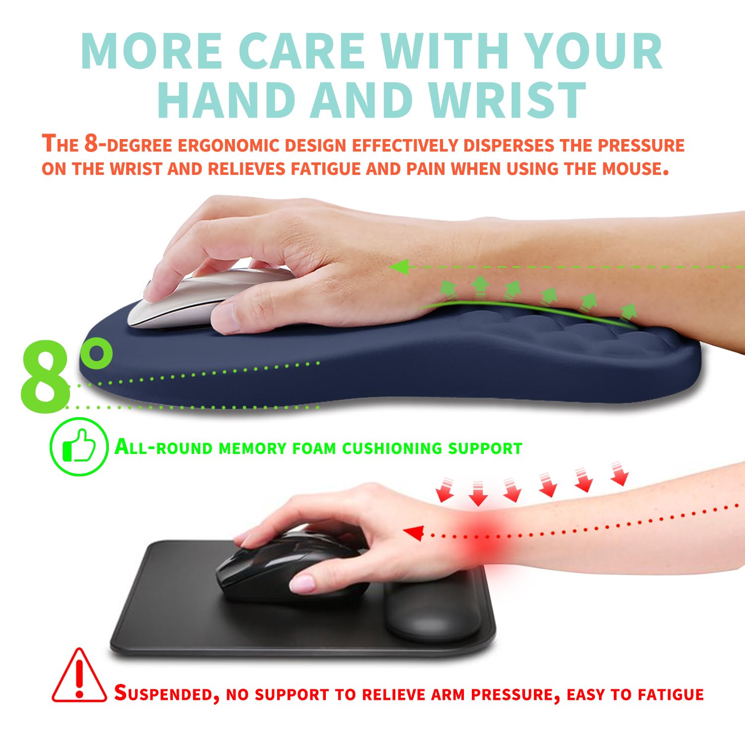 Kuosgm Ergonomic Mouse Pad Wrist Support with Memory Foam Massage Bulge, Carpal Tunnel Pain Relief