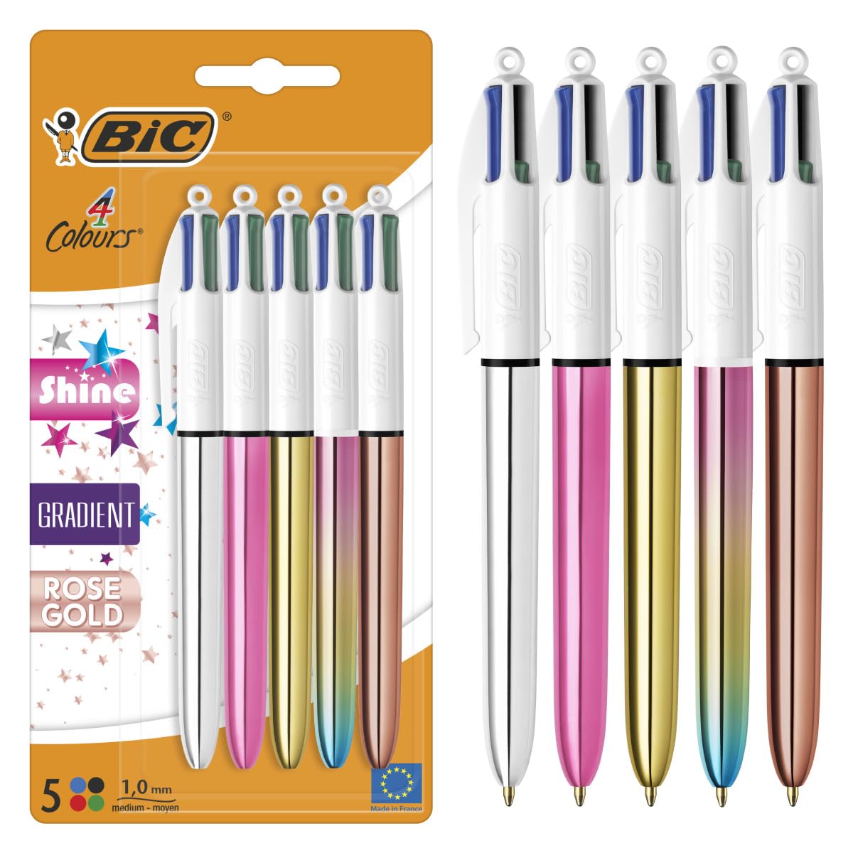 BiC 4 Colours Shine and Gradient Retractable Ball Pens Medium Point (1.00 mm) in Metallic Silver