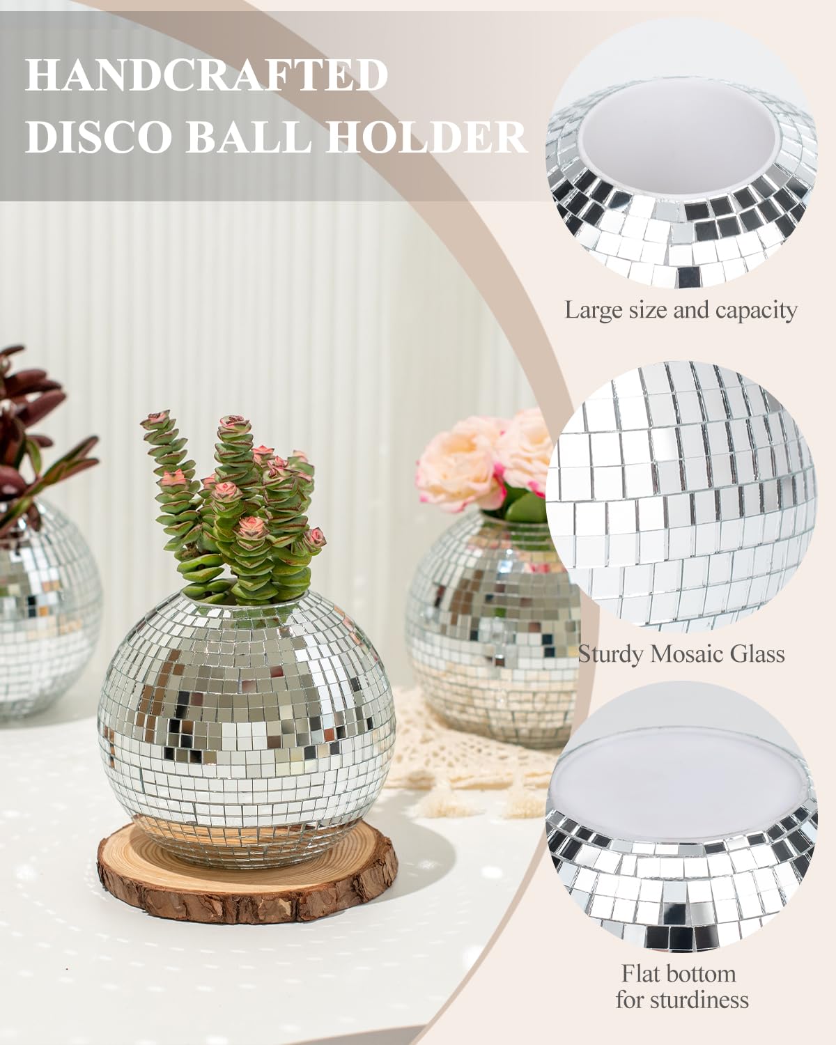 RGBDOT Disco Ball Pencil Holder for Desk - Pen & Makeup Brush Organizer with Silver Sequins, Disco