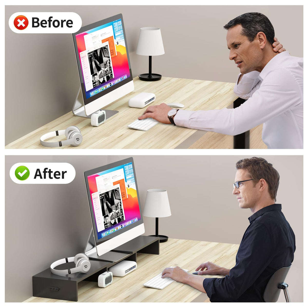 Pholiten Monitor Stand Riser with Adjustable Length and Swivel Angles