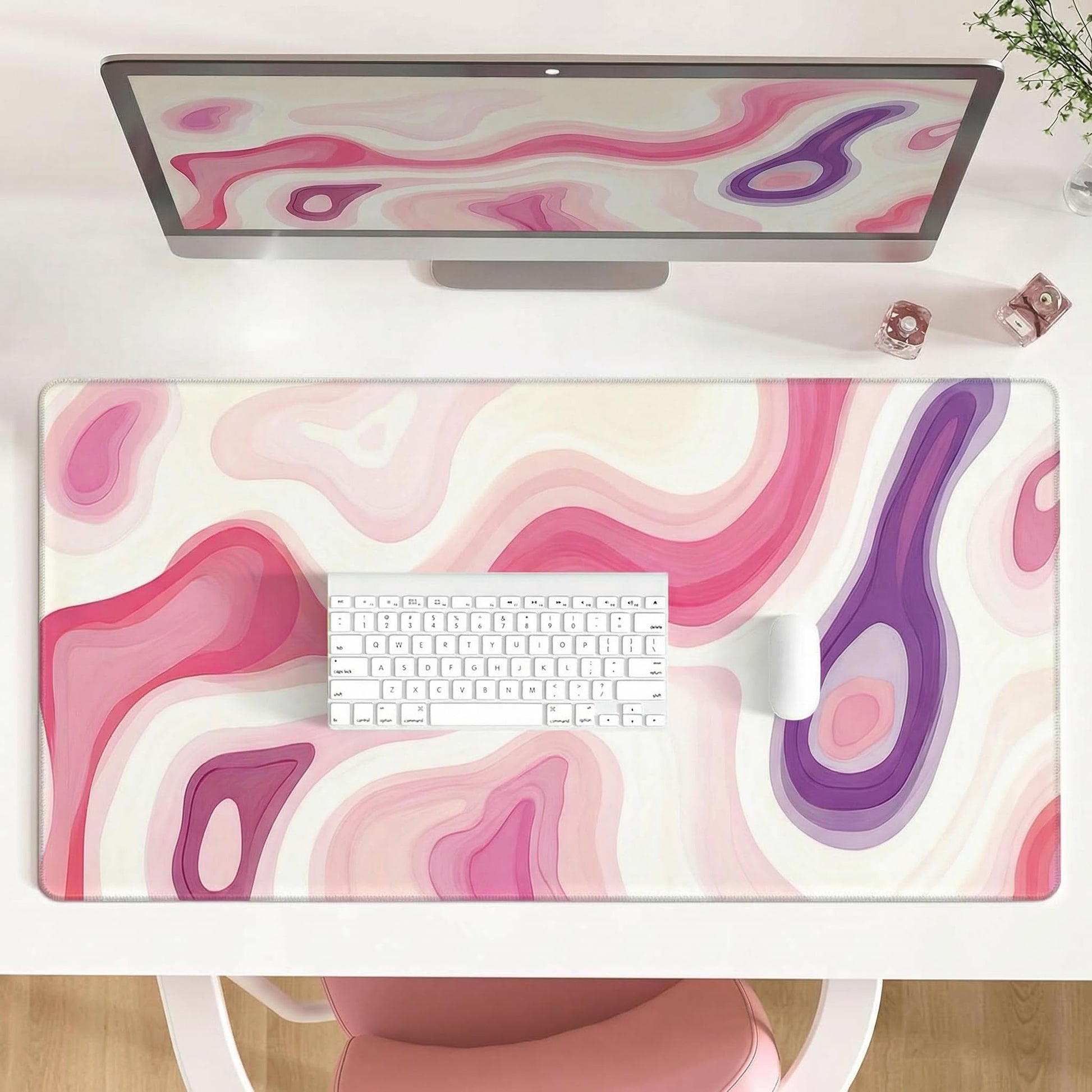 Large Gaming Mouse Pad 31.5x15.7 Inch, Pink Abstract Desk Mat Cute