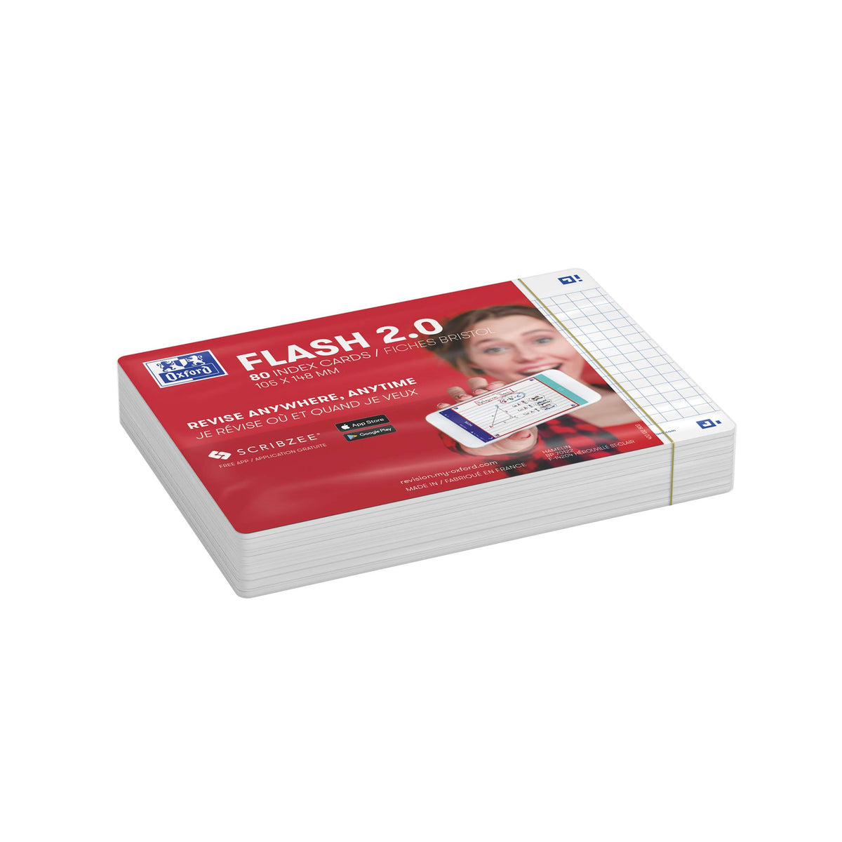 Oxford Flash 2.0 Pack of 80 Flash Cards A6 Format (10.5 x 14.8 cm) Small Squares Double-Sided