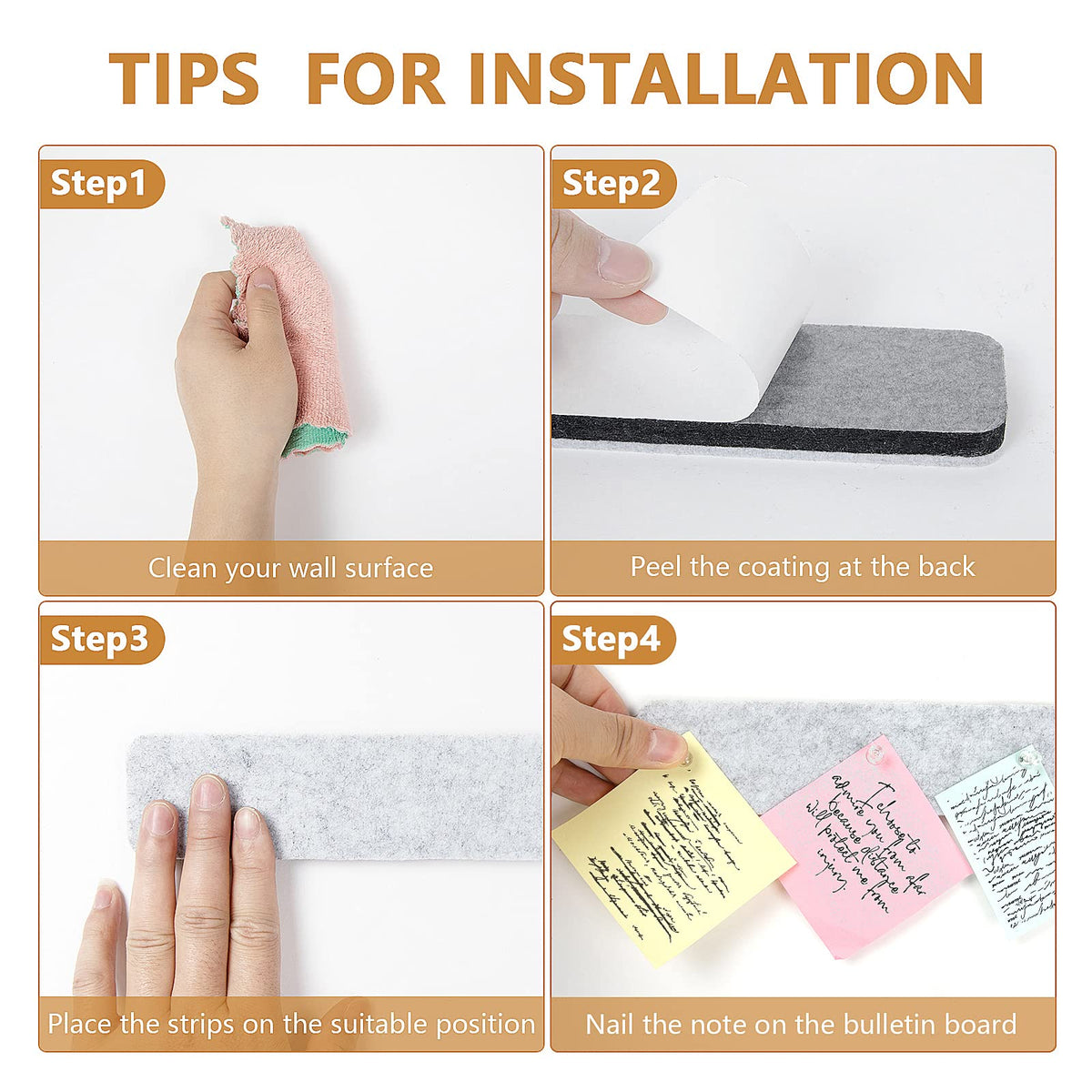 5 Pack Felt Pin Board Bar Strips Bulletin Board for Bedrooms Offices Home Wall Decoration, Notice