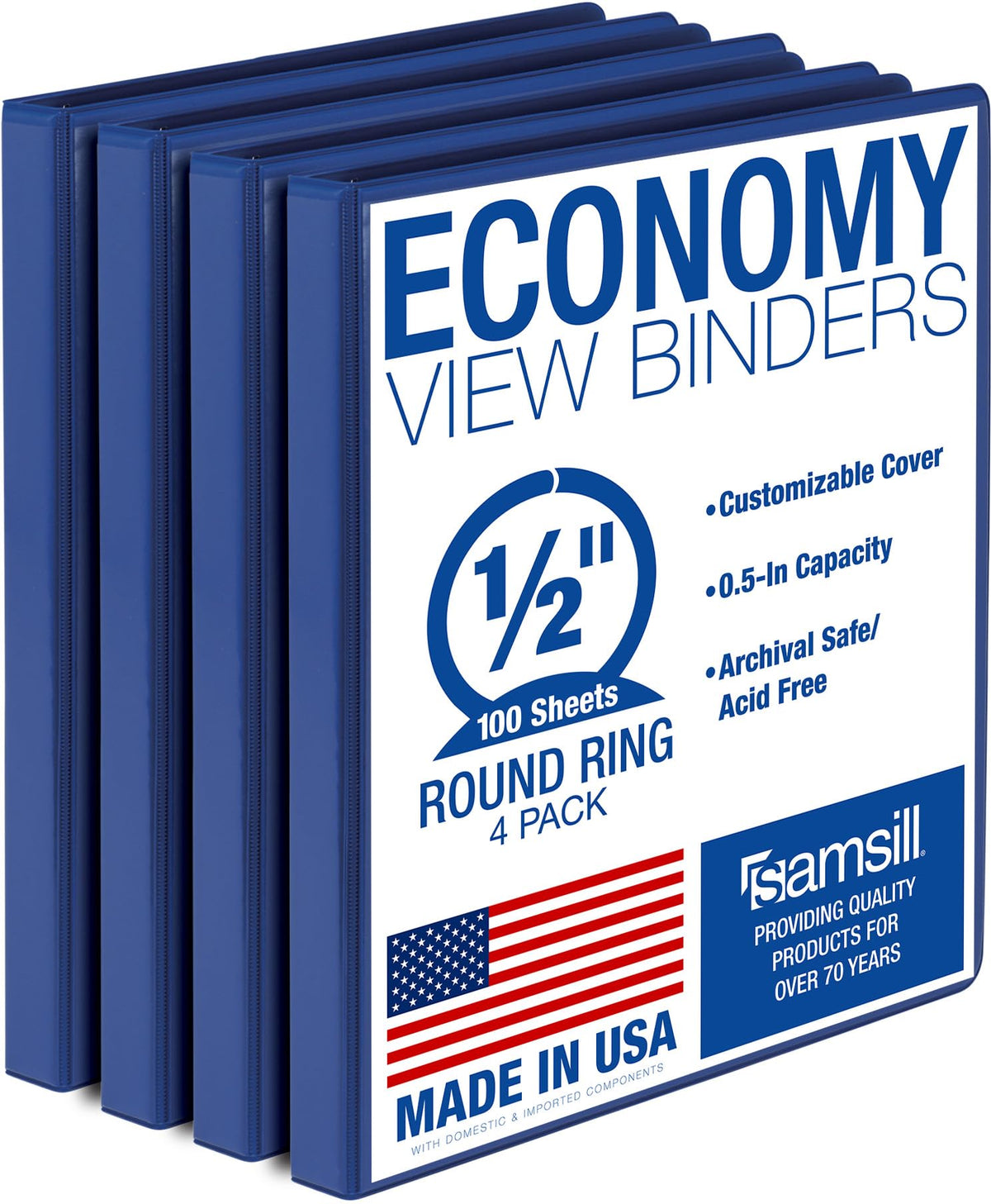 Samsill 0.5 Inch 3 Ring Binder, Economy Round Ring, Clear View Cover, 100 Sheet Capacity - for
