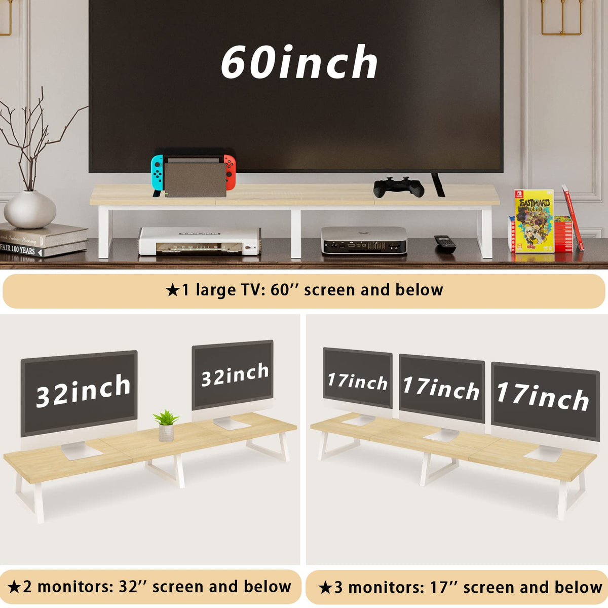 TEAMIX 42 inch Large Dual Monitor Riser, Desk Organizer Stand for TV Laptop