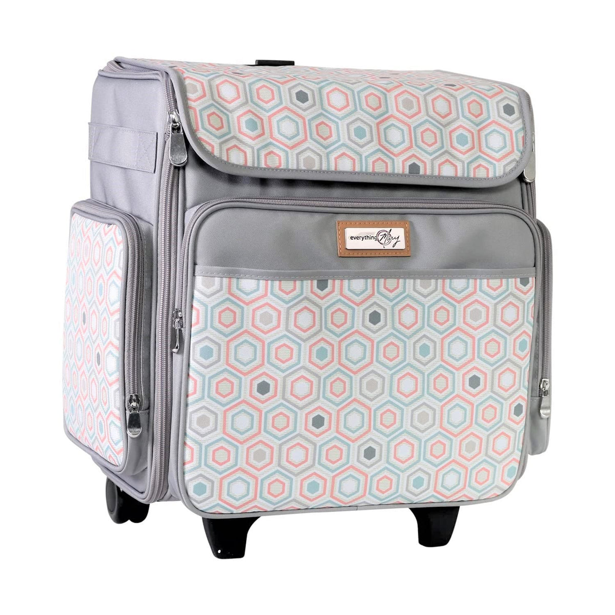 Everything Mary Rolling Scrapbook Tote, Grey Hexagon - Papercraft Tote with Wheels for Scrapbook &