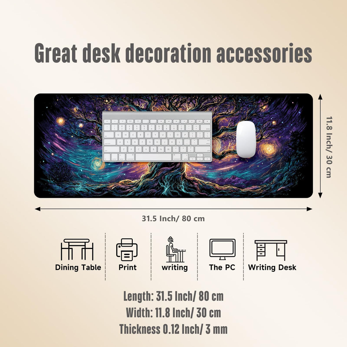 Extended Gaming Mouse Pad, Large Mouse Mat 3 mm Nature Rubber Base Mousepad with Stitched Edges