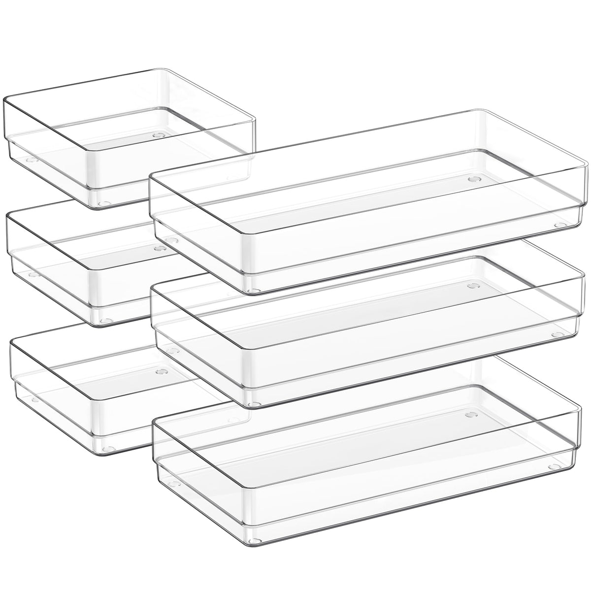 SMARTAKE 6 PCS Clear Plastic Kitchen Large Size Drawer Organizers Set