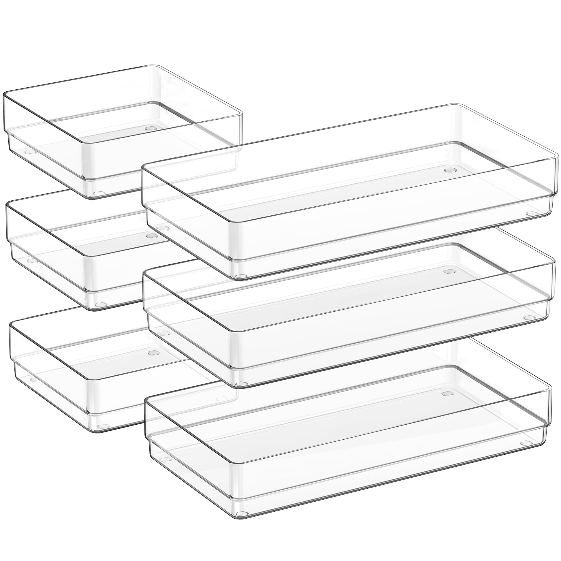 SMARTAKE 6 PCS Clear Plastic Kitchen Large Size Drawer Organizers Set