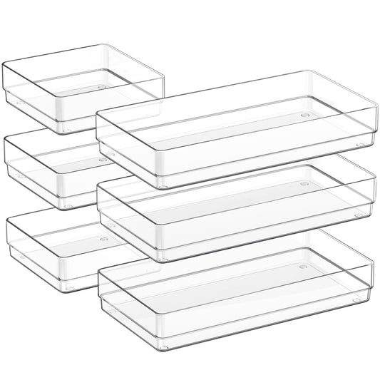 SMARTAKE 6 PCS Clear Plastic Kitchen Large Size Drawer Organizers Set