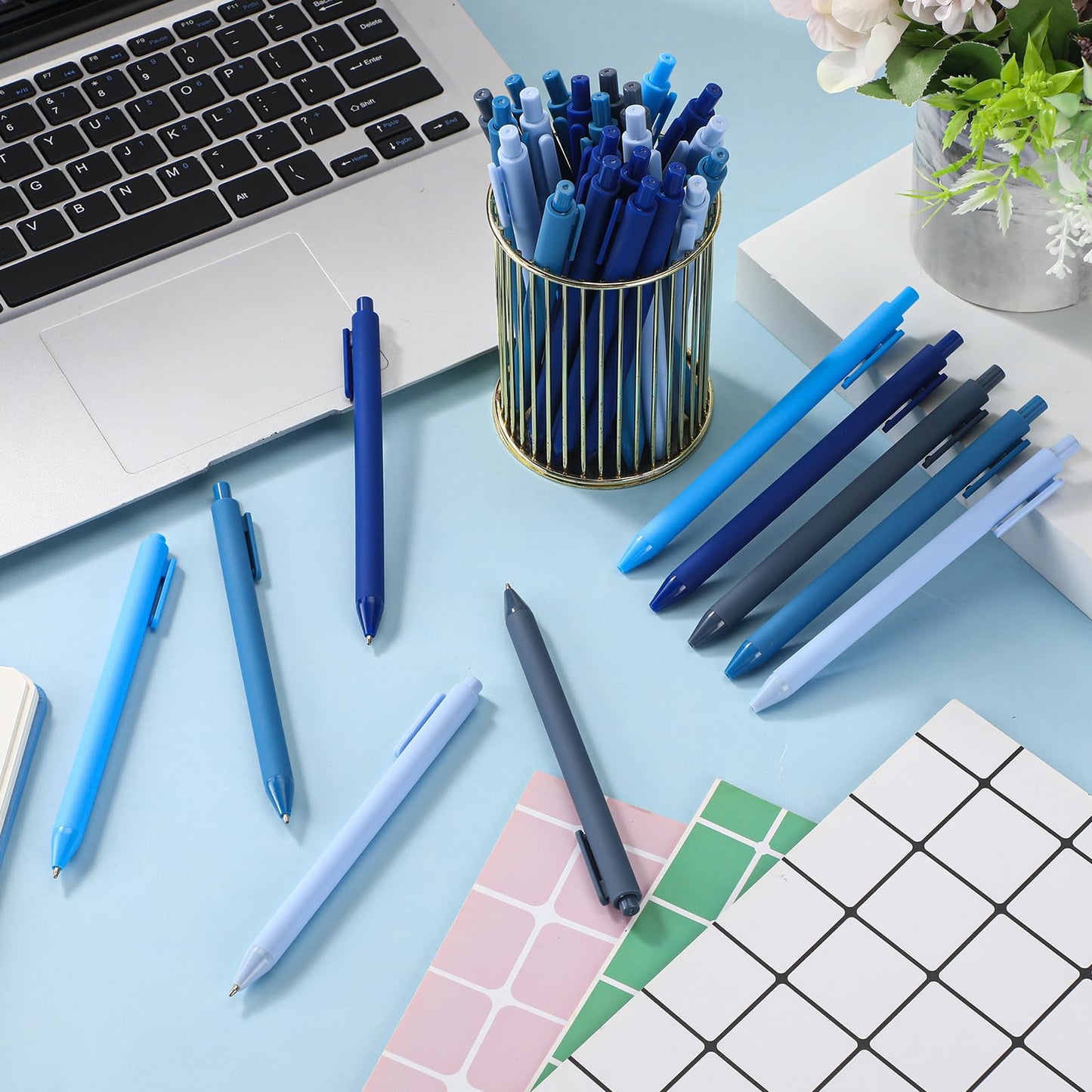 Dinifee 100 Pcs Ballpoint Gel Pens Bulk Retractable, Blue Series