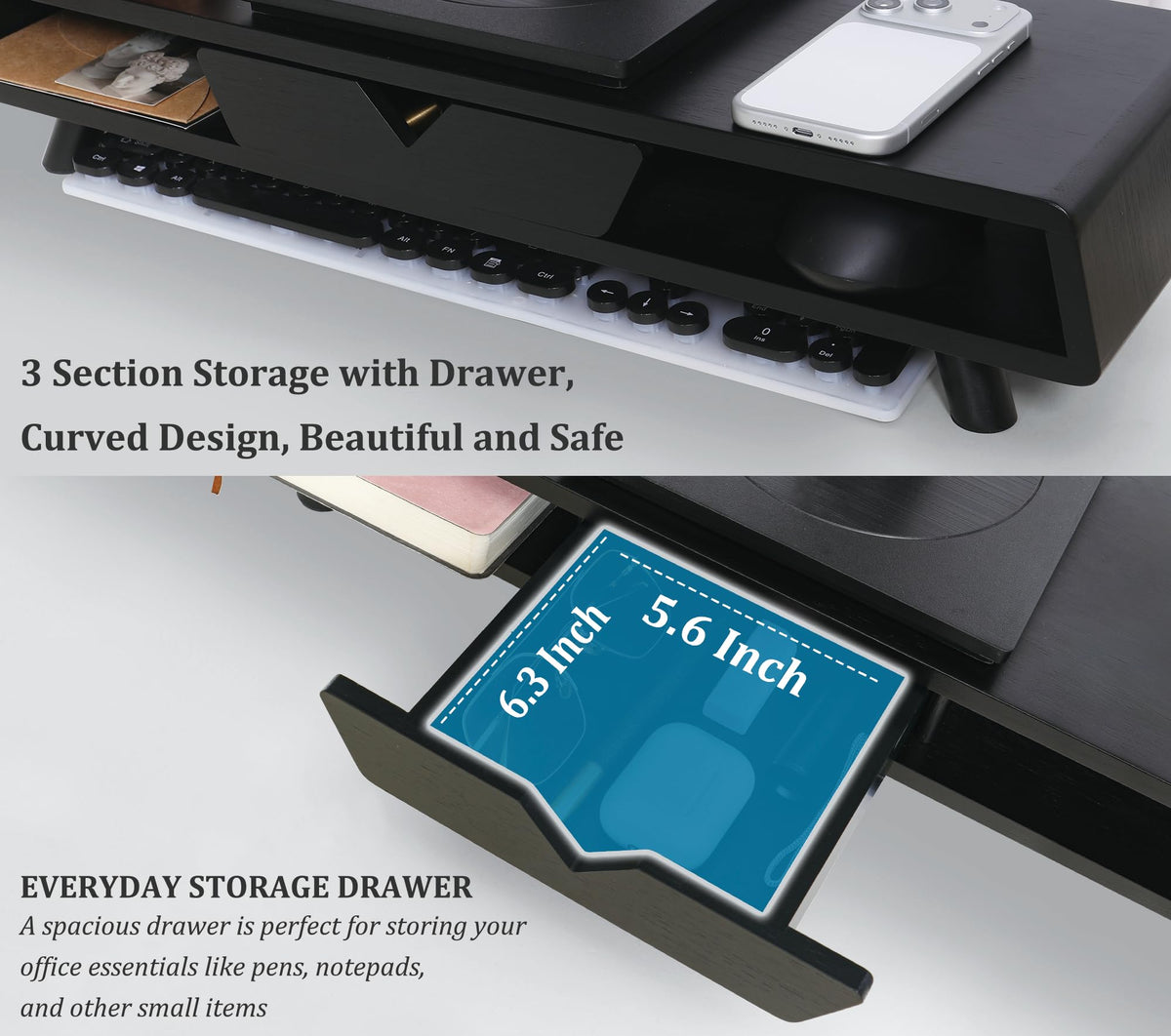 Homerays Monitor Stand with Drawer, Exquisite Computer Monitor Stand for Desk, Ergonomic Wood