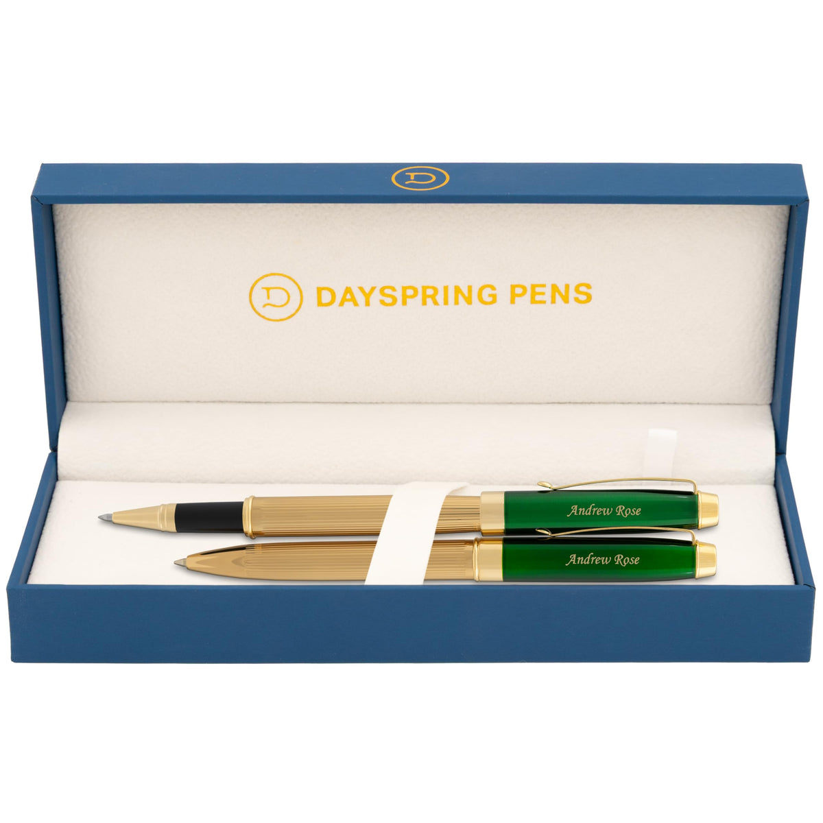 Braxton Personalized Ballpoint and Rollerball Set, Green Lacquer, 18K Gold