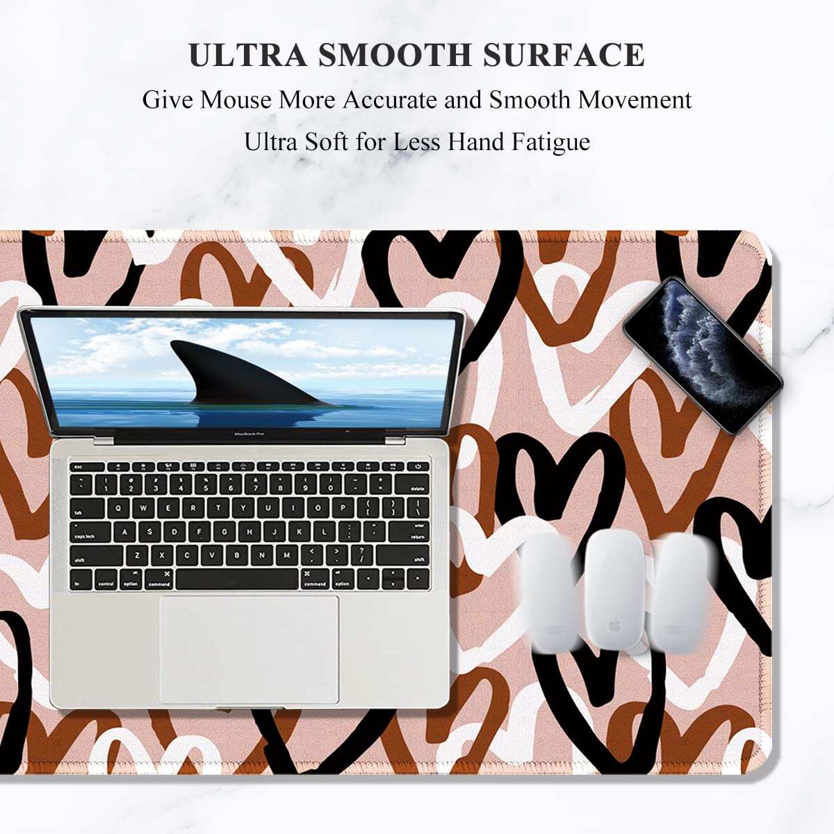Auhoahsil Large Mouse Pad, XXL Desk Pad, Extened 35" x 15", Non-Slip Rubber Base, Stitched Edges