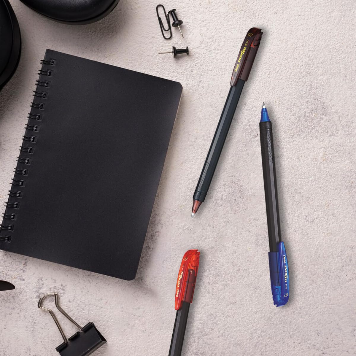 Pentel Energel 0.7 mm Metal Tip Roller Gel Pen Set 2 BLACK + 10 ASSORTED COLORS Pack of 12