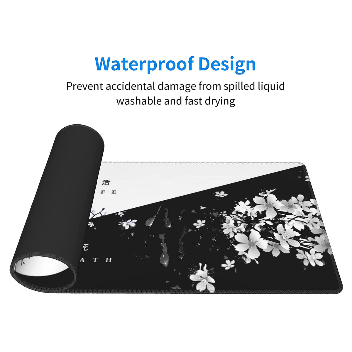 Black White Cherry Blossom Mouse Pad Japanese Sakura Death Life Flower Extended Desk Mat 80X30 cm