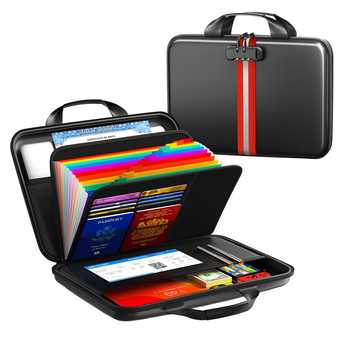 IPYIPY Fireproof Document Organizer with Lock, Semi-Rigid EVA Shell File Box with 13-Pocket