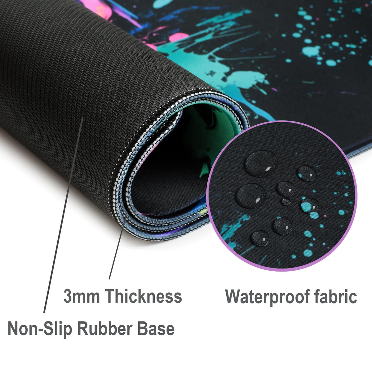 SparkLia Gaming Mouse Pad, X-Large Waterproof Blacklight Colorful Splatter Art Game Controller