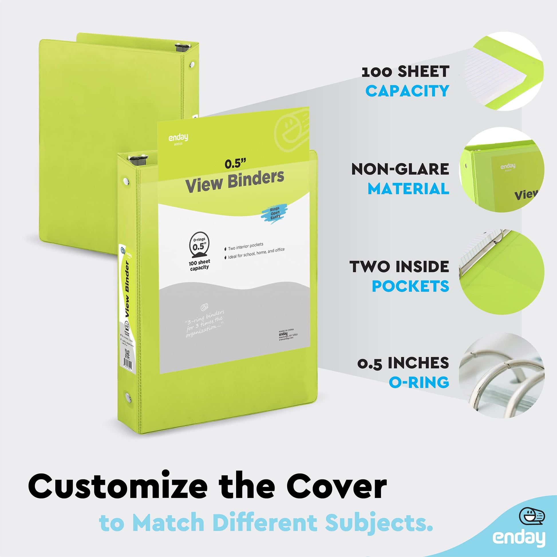 Enday 2 inch 3 Ring Binder (6 Pack - Assorted Colors) Binder 2 inch with Clear View Cover and 2