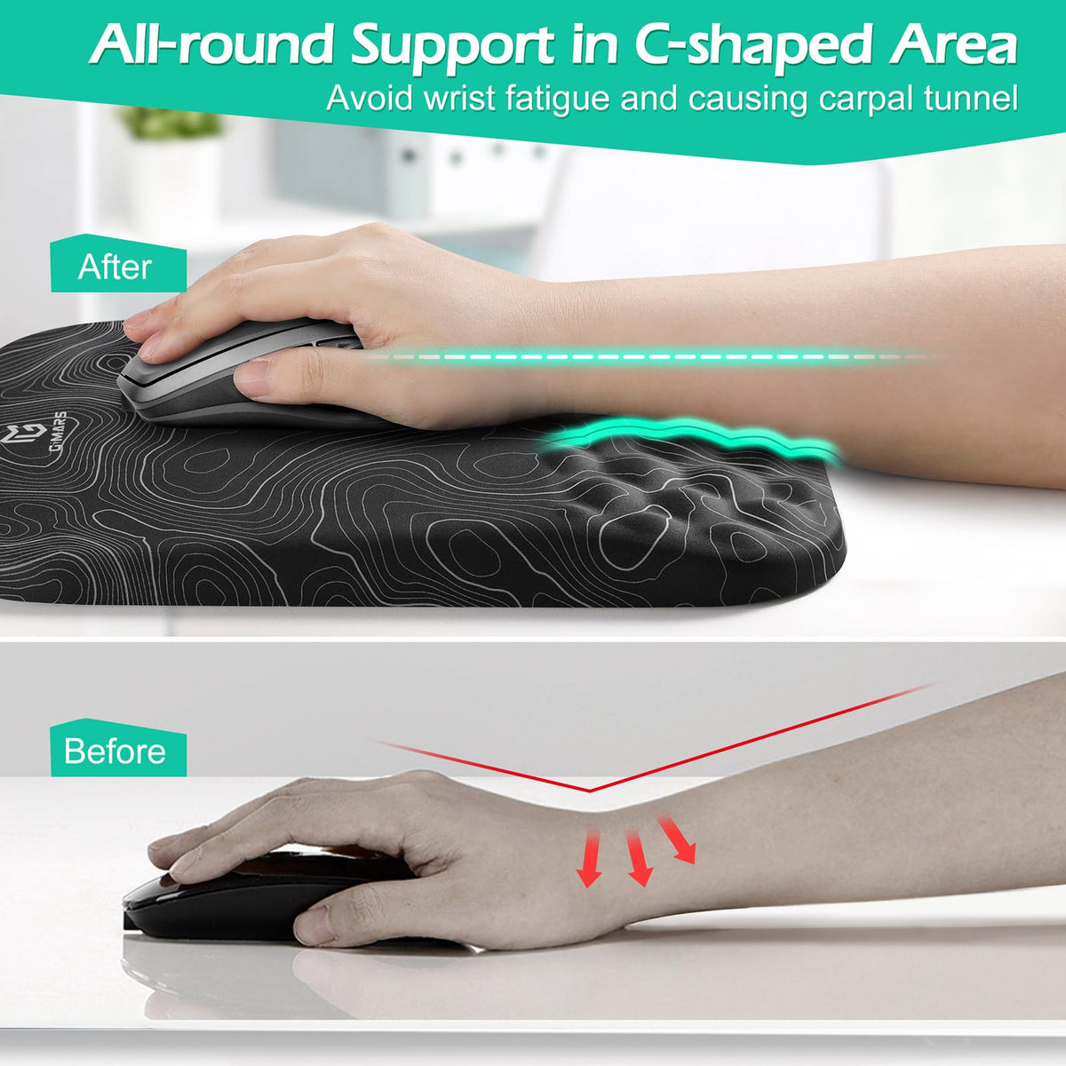 Gimars Upgrade Ergonomic Mouse Pad Wrist Rest with Memory Foam Massage Bump, Enlarge [ 30% Larger