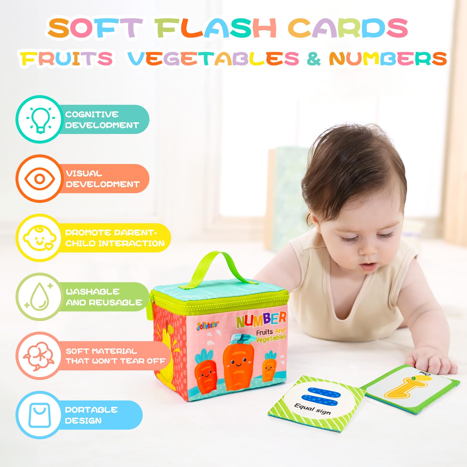 Jollybaby Reusable Soft Cloth Number Flash Cards for Baby 0-6-12 Month