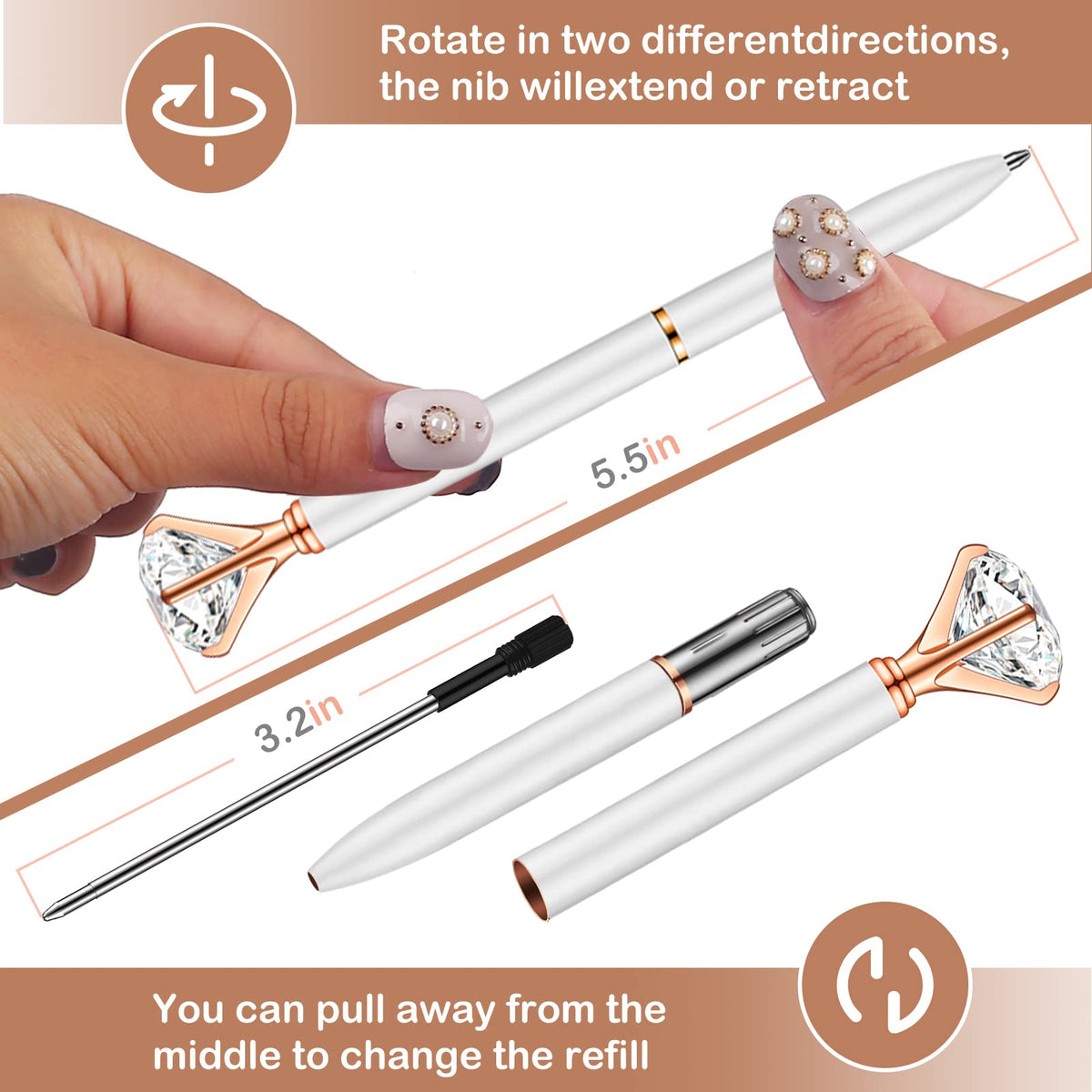 PASISIBICK White Diamond Pens Pack of 20 Bling Diamond Gem Pen Décor Gifts for Women Bridesmaid