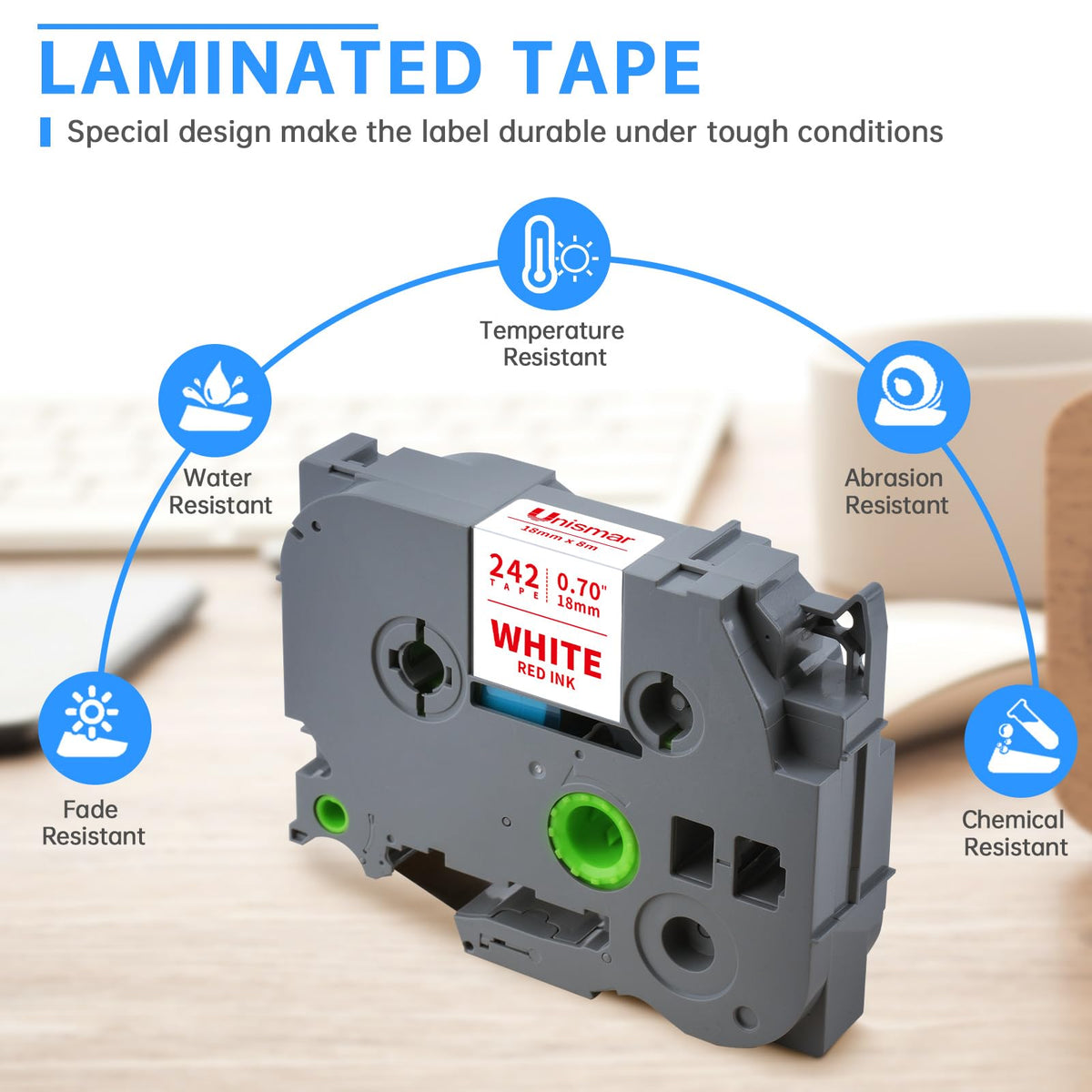 Compatible for Brother TZe-242 Red on White 18mm 0.7 Laminated TZ Tape