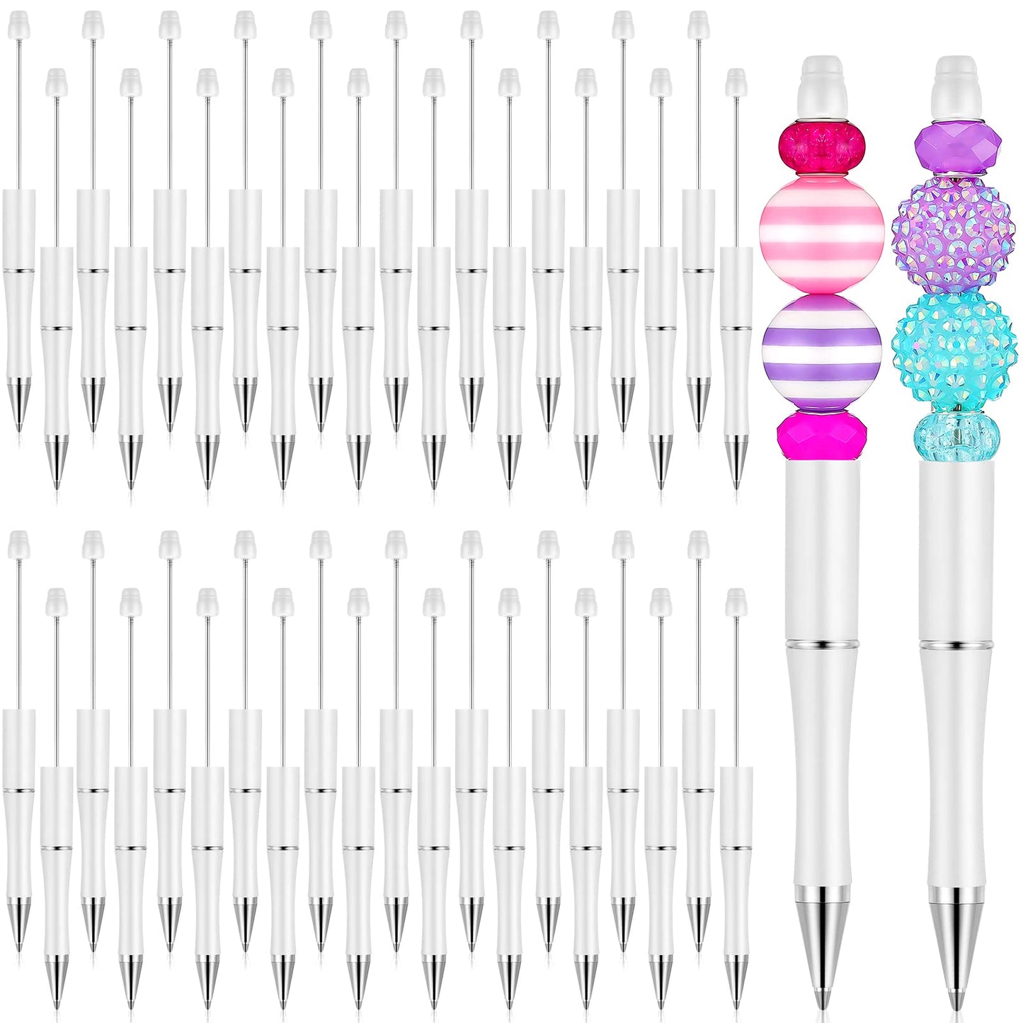 Crtiin 50 Pack Beadable Pens, Ballpoint Pens, School Supplies, White