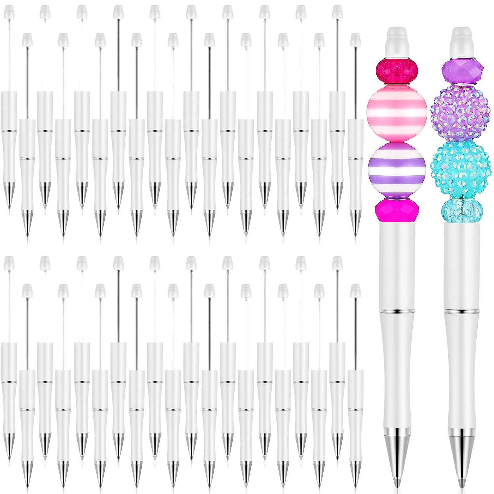 Crtiin 50 Pack Beadable Pens, Ballpoint Pens, School Supplies, White