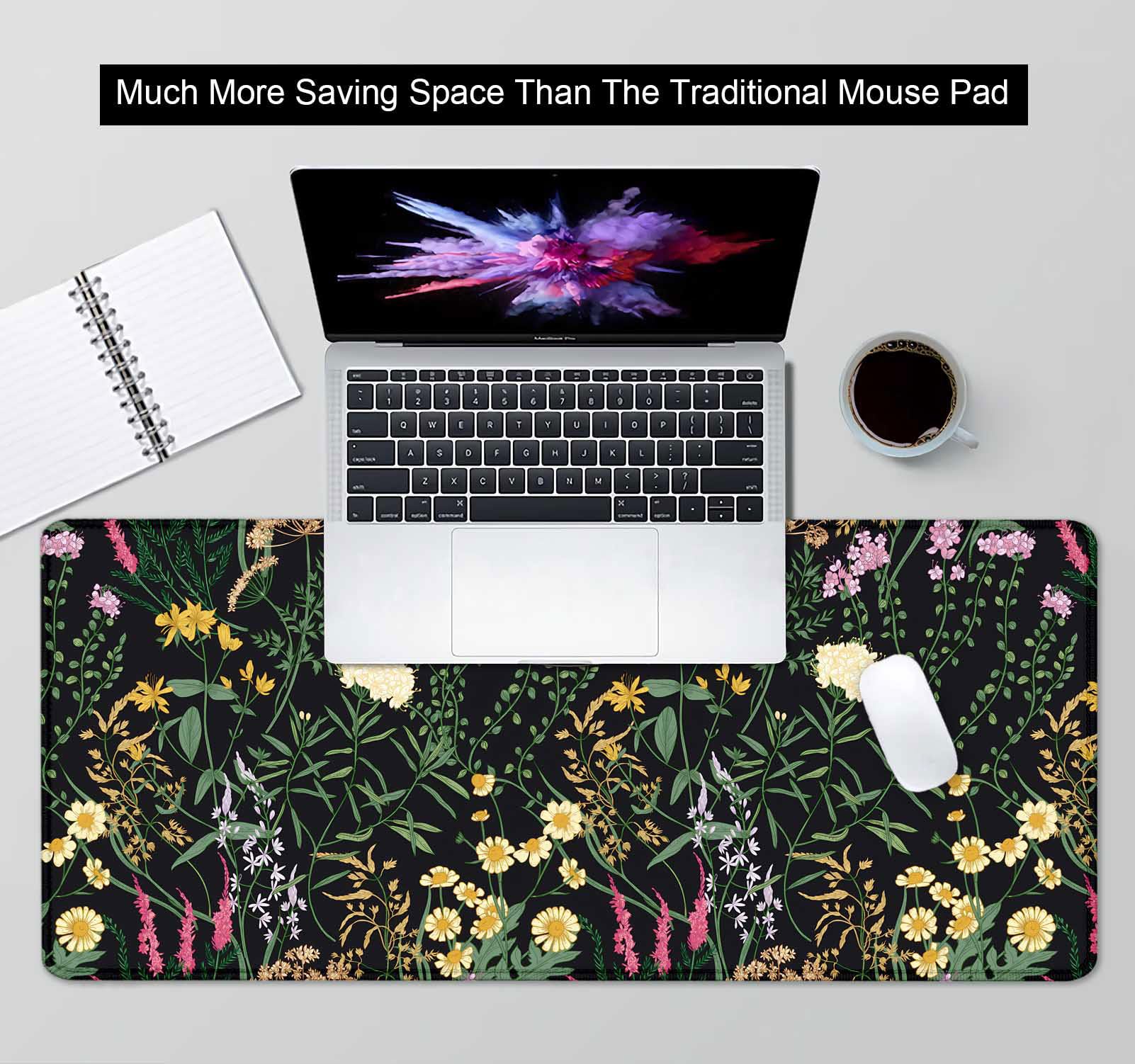 SXCKANG Botanical Colorful Flowers Gaming Desk Mat, Blooming Herb Floral Plants XXL Large Mouse