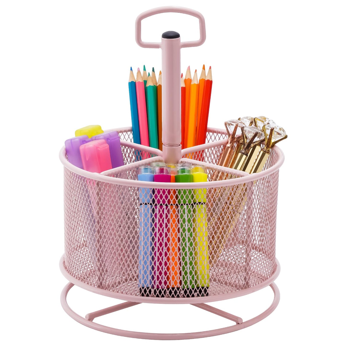Marbrasse Mesh Desk Organizer, 360-Degree Rotating Multi-Functional Pen Holder, 4 Compartments