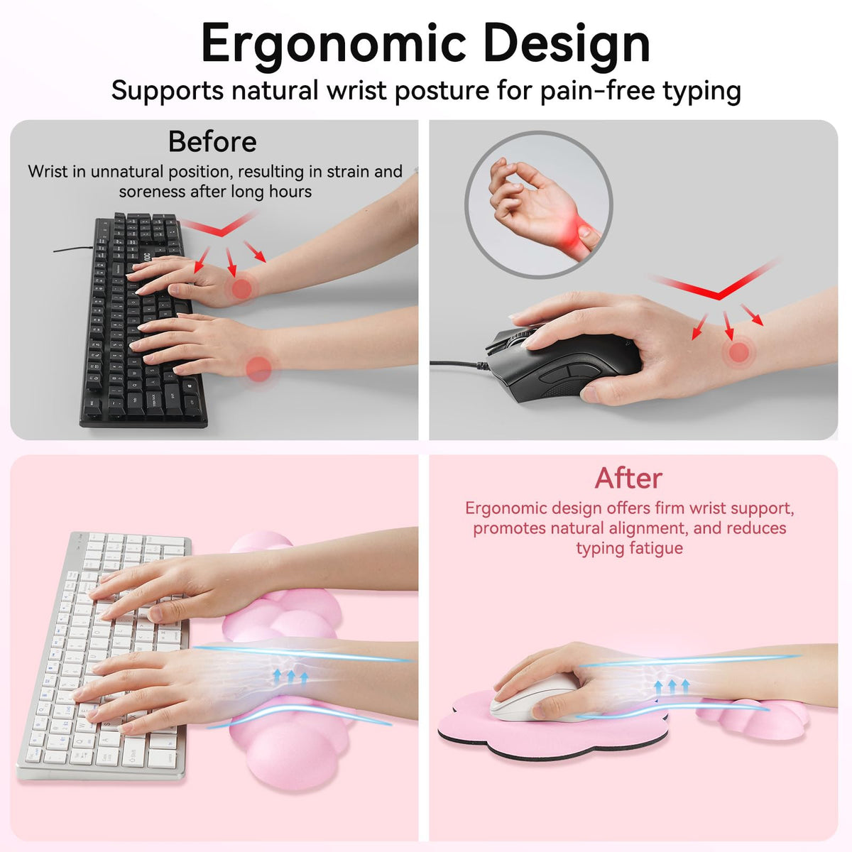 Sushret Cloud Wrist Rest for Computer Keyboard and Mouse Pad Set, Pink