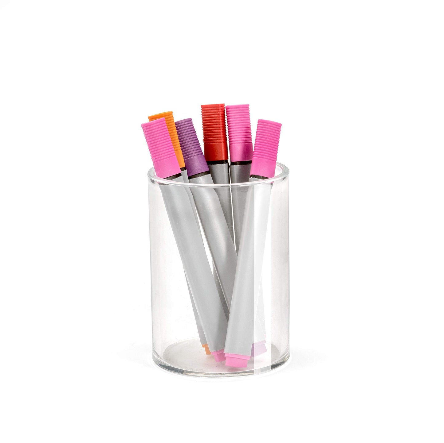 Osco Clear Acrylic Pen Pot – Round Transparent Pencil Holder & Desk Tidy – Durable Office Organiser